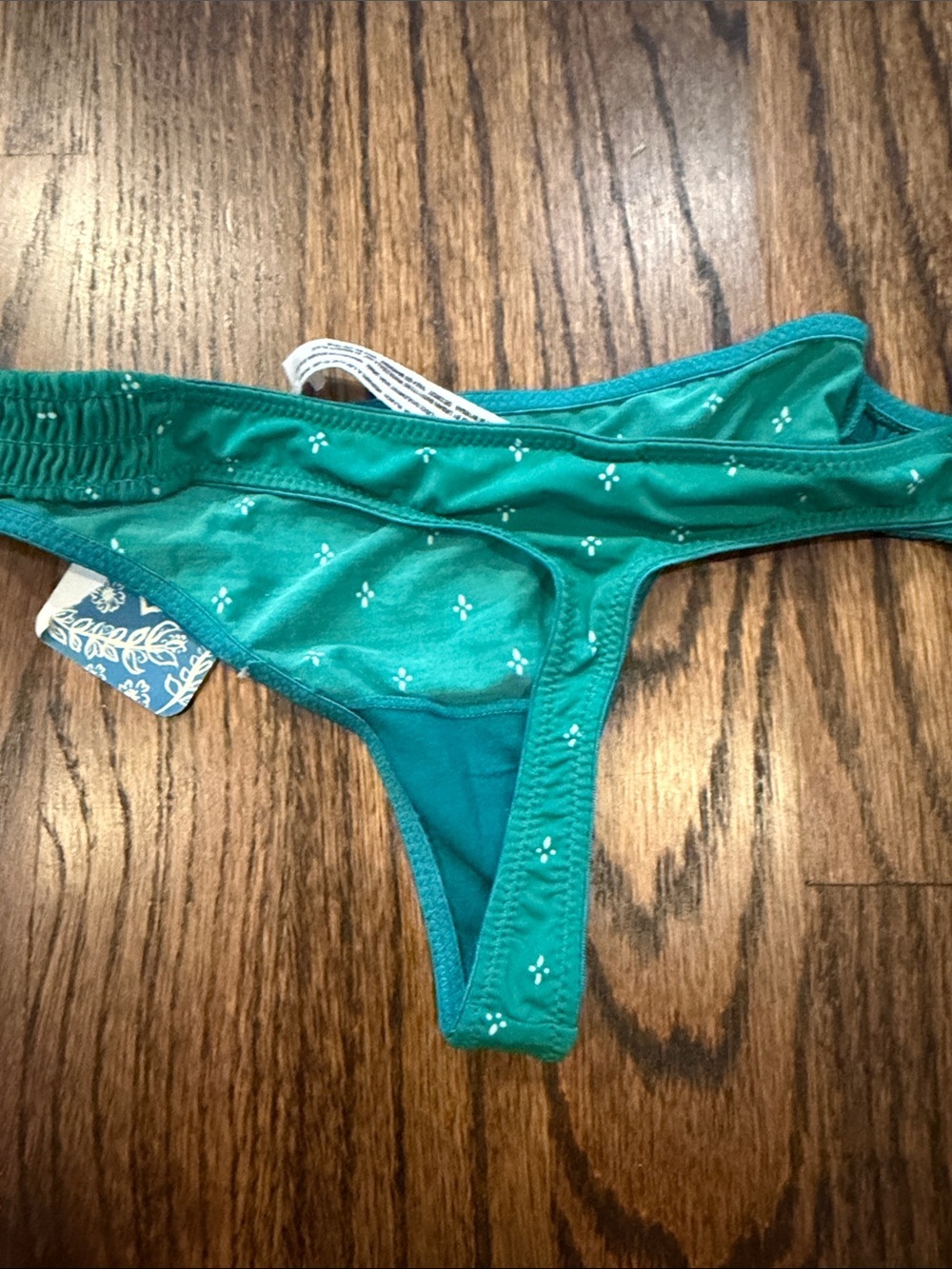NWT Free People Teal Smocked Bikini Strapless Bralette Cami & Thong Set - Picture 7 of 8